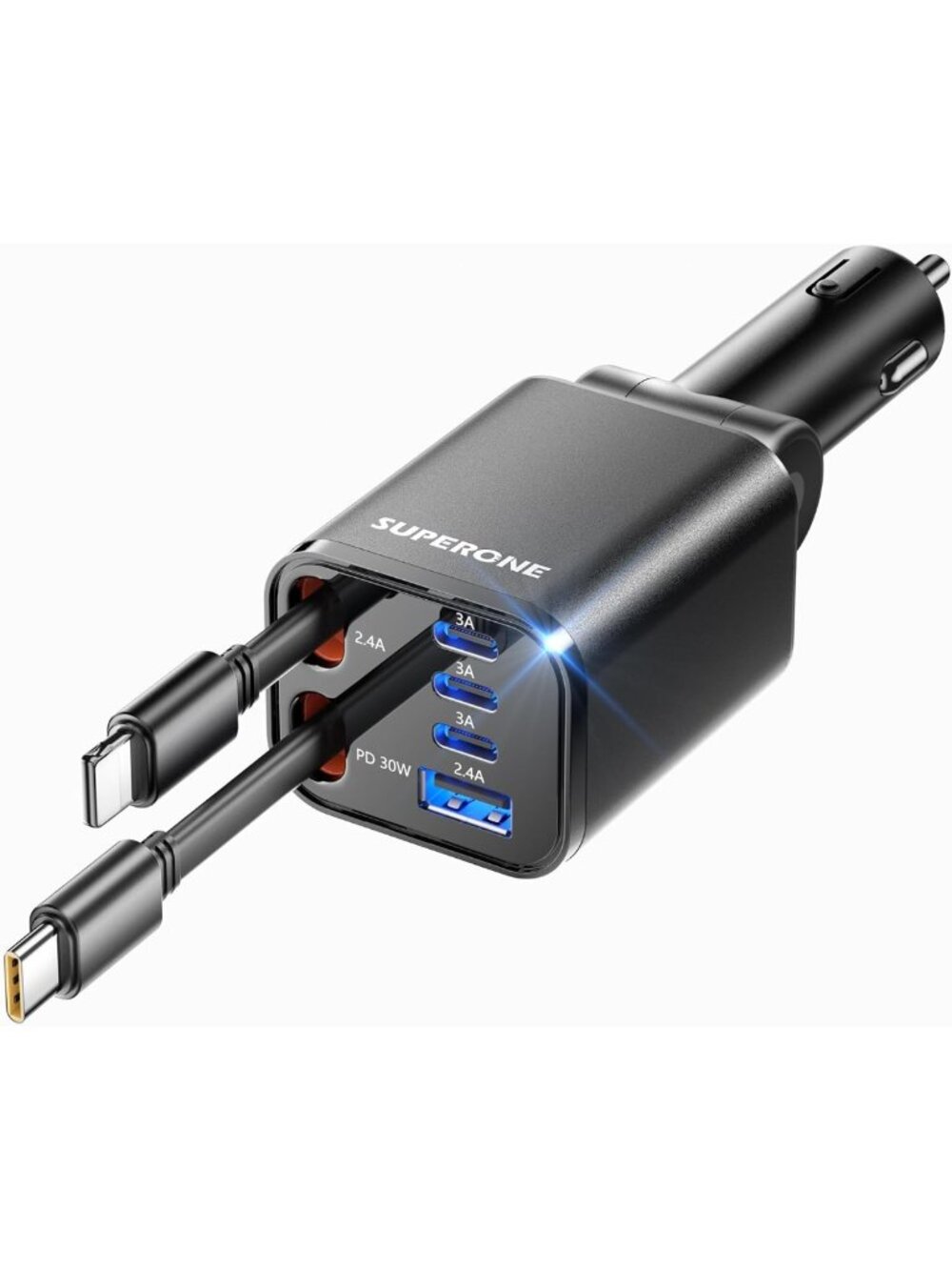 99W Retractable Car Charger with Dual Cables for Fast Charging - Universal Fit